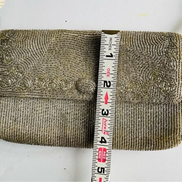 Vintage "RICHERE" Beaded Purse Evening Bag Silver Gold 1960's Hand Made in Japan - Picture 14 of 16